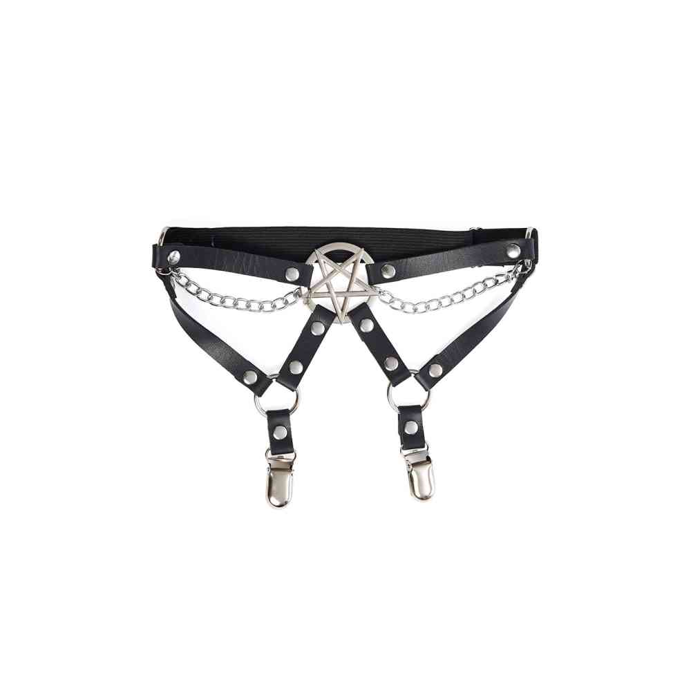 Banned - Kikimora Pentagram Leg Garter Harnais de jambe - Noir